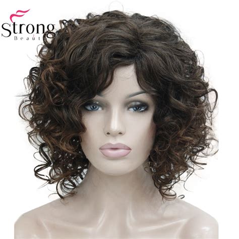 Strongbeauty Short Thick Dark Brown With Highlights Super Curly Layered Full Synthetic Wig For