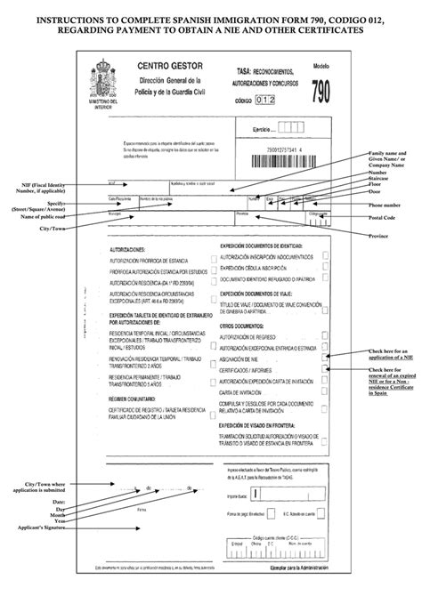 Instructions To Complete Spanish Immigration Form 790 Codigo 012