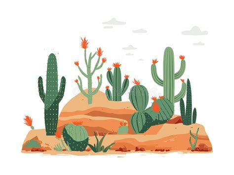 Cactus Majestuoso En El Paisaje árido Ilustración del Vector