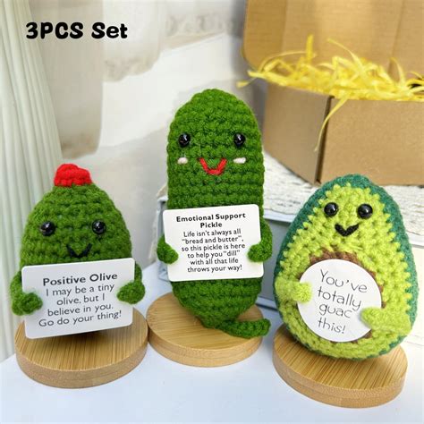 3pcs Emotional Support T Crochet Pickleavocadoolive Handmade