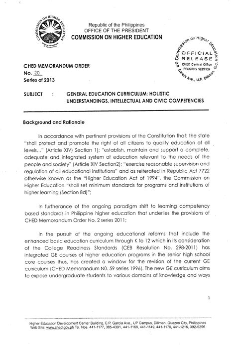 Ched About Ched Memorandum No 20 Series 2013 Bachelor Of Secondary