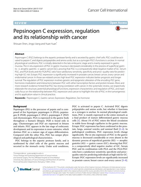 Pdf Pepsinogen C Expression Regulation And Its Relationship With Cancer