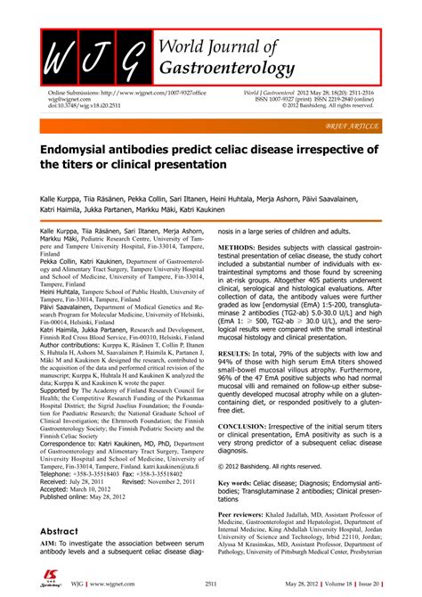 Pdf Endomysial Antibodies Predict Celiac Disease Irrespective Of The