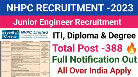 NHPC JE Vacancy Out ITI Diploma Degree Junior Engineer Post 388