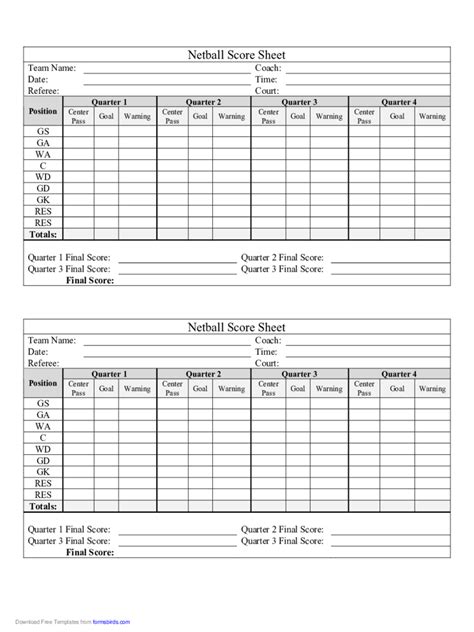 Netball Score Sheet Edit Fill Sign Online Handypdf