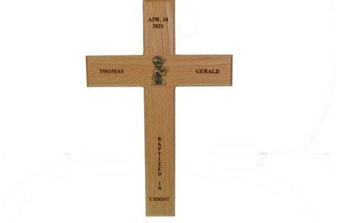 Baptism Wall Cross Boy Personalized Solid Oak And Pewter Laser Engraved