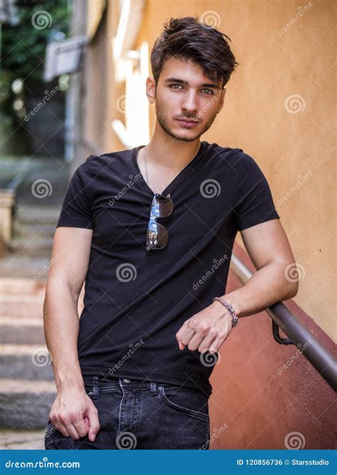 Handsome Young Man Standing In European City Street Stock Photo Image