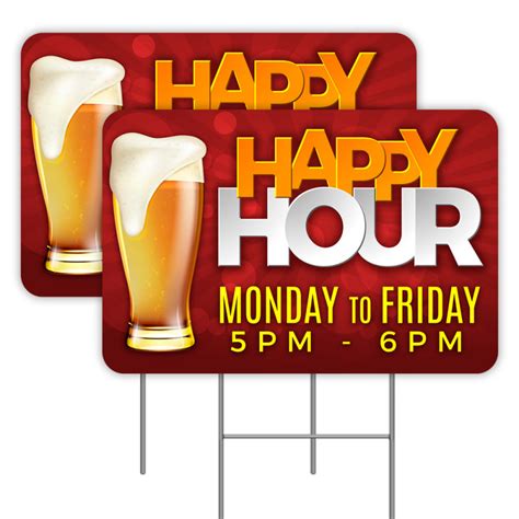 2 Pack Happy Hour Yard Signs 16 X 24 Double Sided Print With Metal