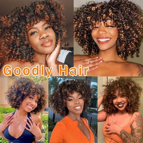 Goodly Short Afro Wig for Black Women - Curly Synthetic Wig with Bangs (Brown)