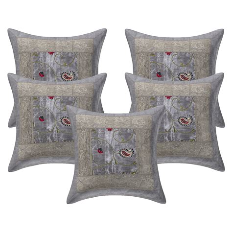 Silk Cushion Cover Floral Printed Grey Color Decorative Etsy