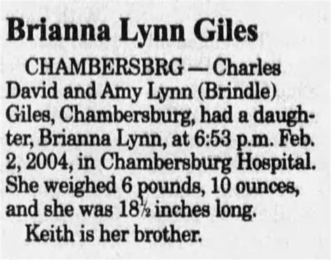 Brianna Lynn Giles Birth Announcement ™