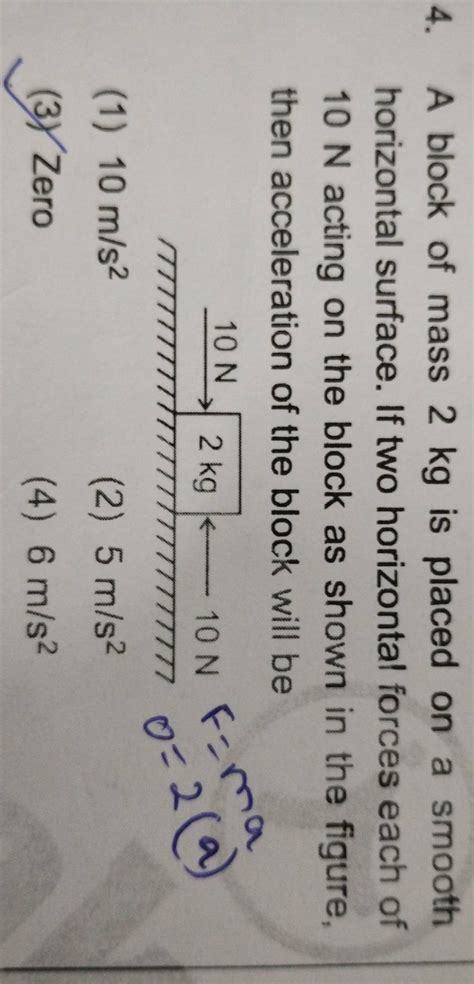 A Block Of Mass Kg Is Placed On A Smooth Horizontal Surface If Two Hor