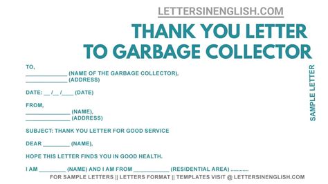 Thank You Letter To Garbage Collector Sample Thank You Letter To