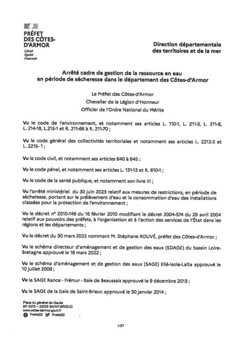 Nouvel arrêté cadre de gestion de la ressource en eau en période de