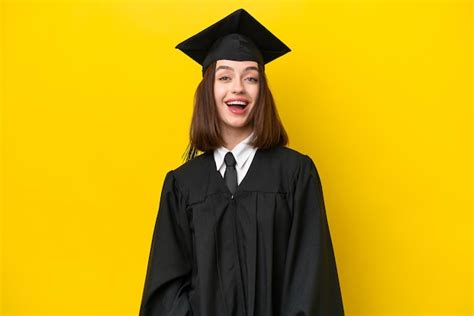 Mulher Ucraniana Jovem Graduada Na Universidade Isolada Em Fundo