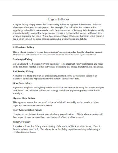 34+ Logical Fallacy - Examples, PDF | Examples