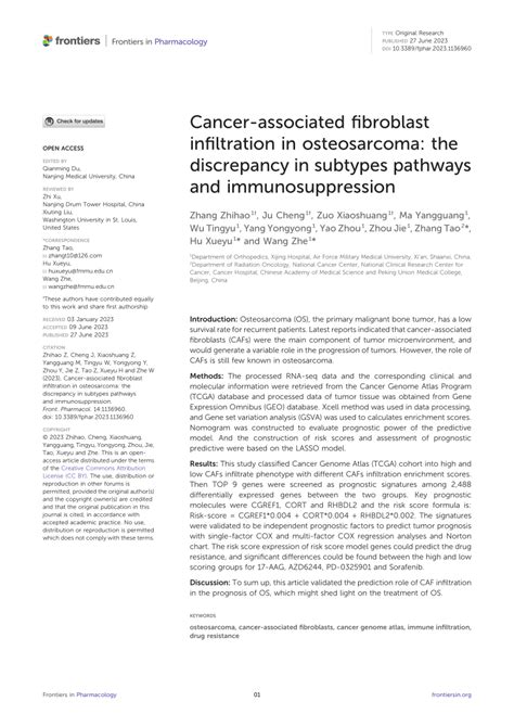 Pdf Cancer Associated Fibroblast Infiltration In Osteosarcoma The