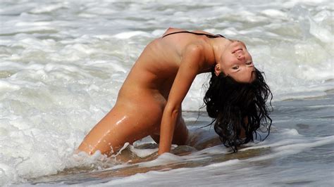 Wallpaper Waves Black Hair Naked Nude Tanned Sea Beach Wet