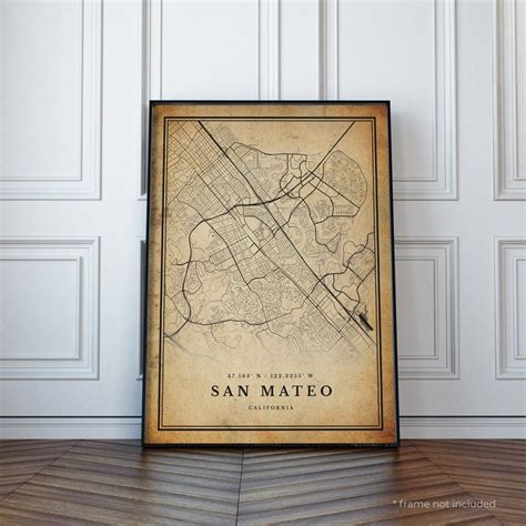 San Mateo Vintage Map Print San Mateo Retro Map Poster Etsy