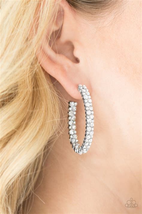 Paparazzi Debonair Dazzle White Rhinestone Hoop Earrings White