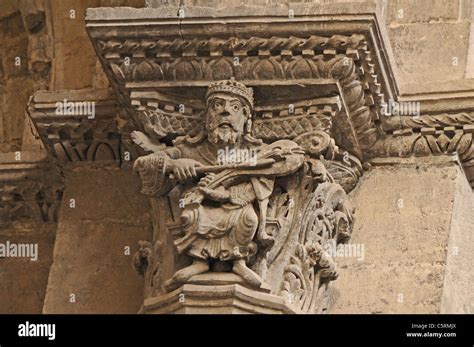 Carving Depicting King David Playing Music On Medieval Capital Of St