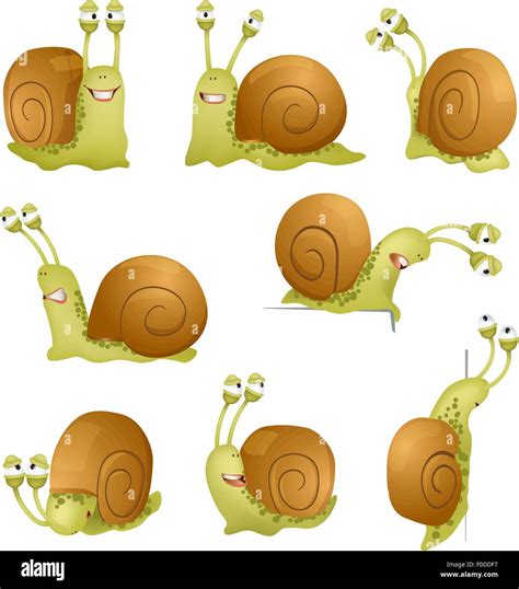 Set Of Cute Cartoon Snails Vector Illustration Stock Vector Art