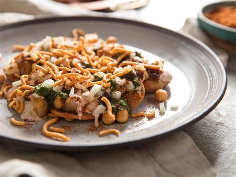 Papri Chaat Indian Street Snack With Potato Chickpeas And Chutneys