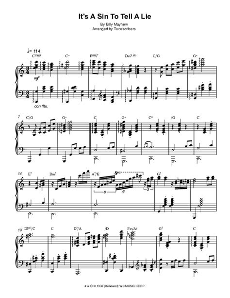 Its A Sin To Tell A Lie Arr Tunescribers By Billy Mayhew Sheet Music For Piano Solo At Sheet