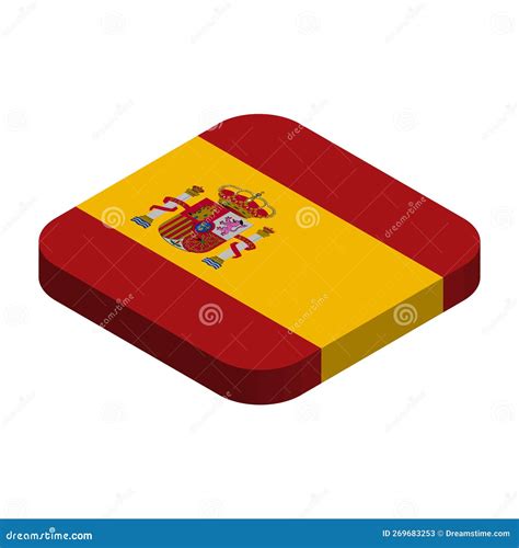 Rounded Square Isometric Vector Flag Of Spain Stock Vector