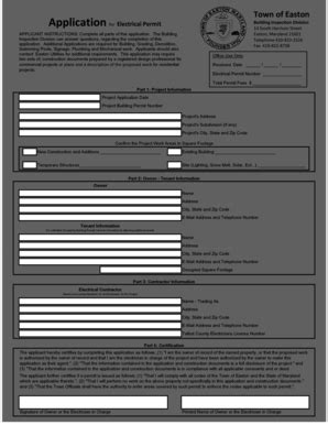 Fillable Online Electrical Permit Application Town Of Easton Fax