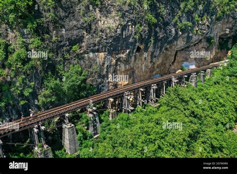 Death Railway bridge, Siam Burma Railway, in Kanchanaburi, Thailand ...