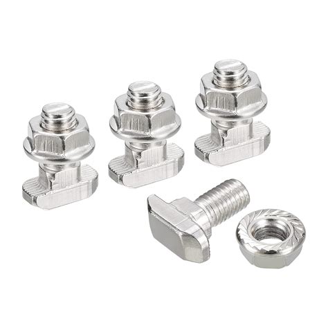 Uxcell M8x16mm T Slot Drop In Bolt And M8 Hexagon Flange Nut Set 10