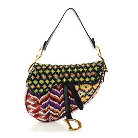 Christian Dior Embroidered Fringe Beaded Medium Saddle Bag Green Multicolor 1479992 Fashionphile