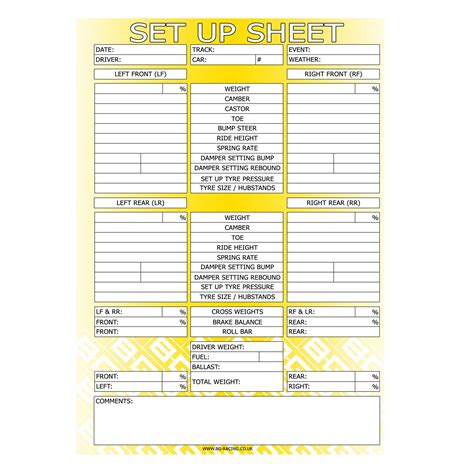 Printable Race Car Setup Sheets