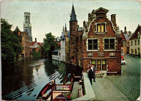 Vintage Continental Size Postcard Canal Lookout Brugge Belgium Posted