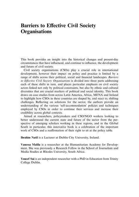 Pdf Introducing Barriers To Effective Civil Society Organisations