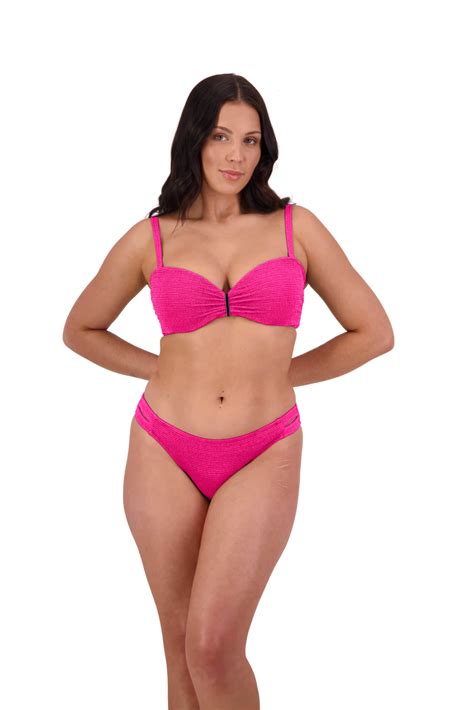 Retro Deco Underwired Bandeau Bikini Top In Hot Pink Moontide Swimwear