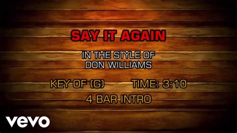 Don Williams Say It Again Karaoke Youtube Music