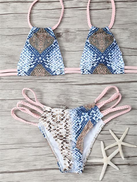 Off Braided Straps Snakeskin Bikini In Colormix Zaful