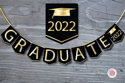 Black and Gold Graduation Banner Graduate Bunting Flags | Etsy