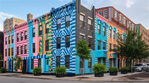 Un Edificio Colorido Con Muchas Ventanas Y Un Letrero Que Dice La