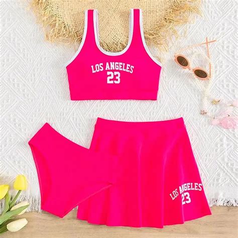 Bikini Con Estampado De Letras Para Ni A Traje De Ba O Con Falda Para