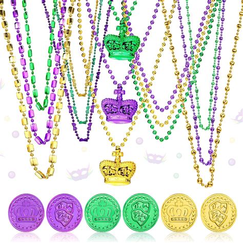 18 Pcs Mardi Gras Beads Necklace Bulk Mardi Gras Beaded