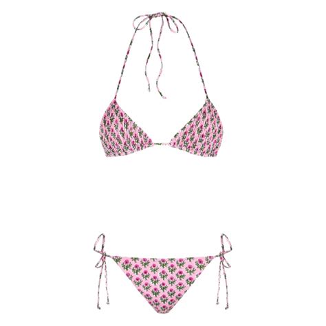 MC2 Saint Barth Floral Print Bikini In Smock Stitch Pink Luxury