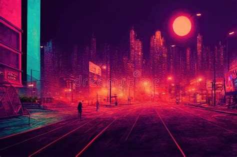 Noite Da Cidade Neon Cyberpunk Cena Futurista Em Um Estilo De