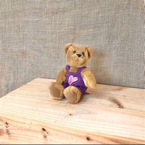 Vintage Hallmark Bear Boy Teddy Bear In Overalls Love And Kiss Purple