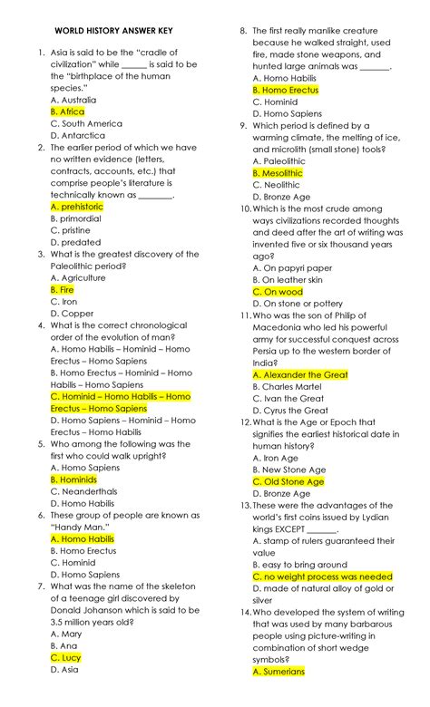 Jarrett World History Answer Key