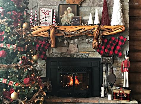 Christmas Mantle Buffalo Plaid Stockings And Rustic Decor