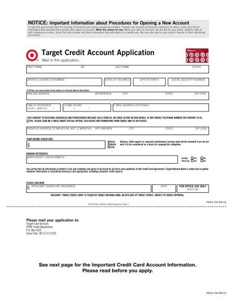 Target Credit Account Application