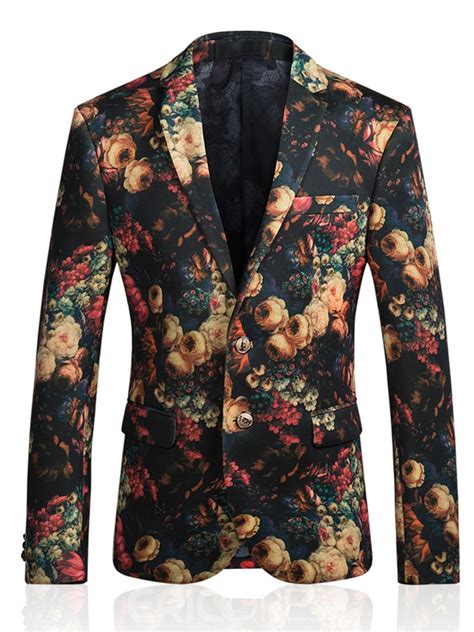 Ericdress Lapel Flower Print Vogue Mens Blazer Mens Floral Blazer Blazer Fashion Casual